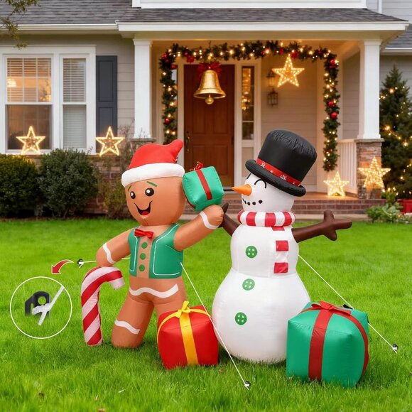 🆕6FT Christmas Inflatable Gingerbread Snowman Gift Box Outdoor Decoration - Picture 7 of 8